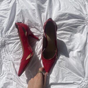 Michael Kors Cherry Red Patent Leather Pointed Toe CutOut Stiletto Pumps Women
